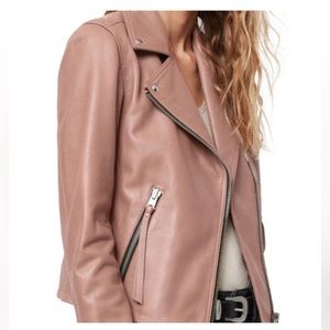 All Saints, Dalby Biker Jacket, Real Leather, Pink, women's size 8
